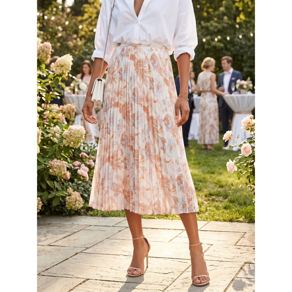 Vince Marine Garden Floral Pleated Midi Skirt Tangerine Orange NWT Size 2 4 $265